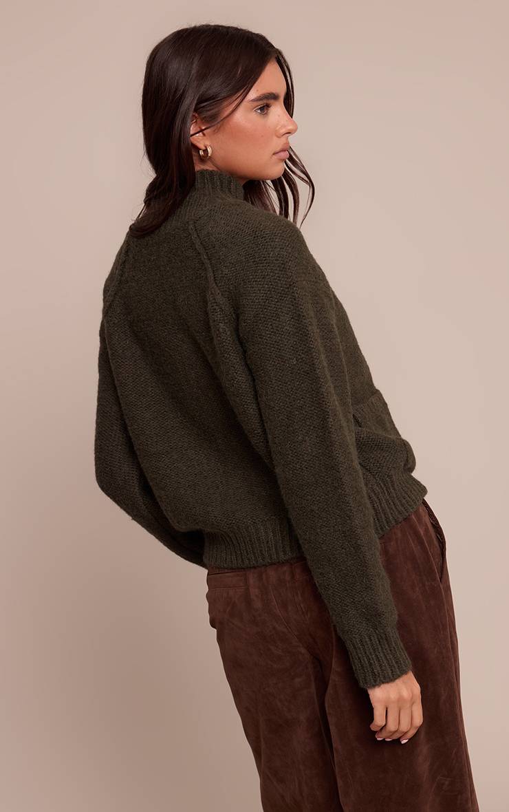 Vert Olive Cardigan En Maille Zippé Avec Détail De Poches