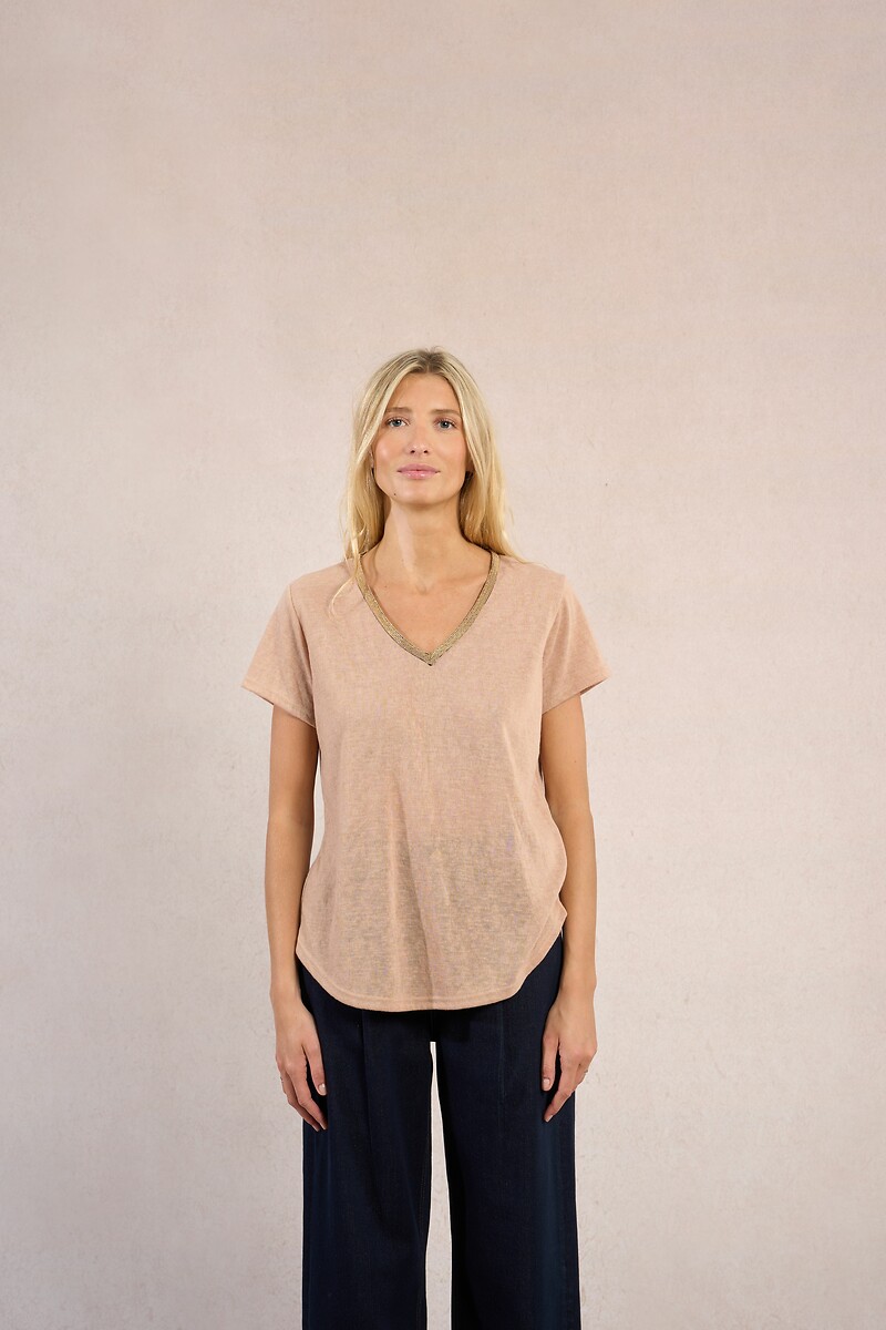 Camiseta Molly Bracken com decote em V iridescente