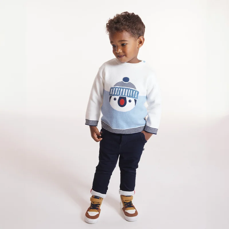 Pull en maille tricot pingouin bébé garçon Bleu