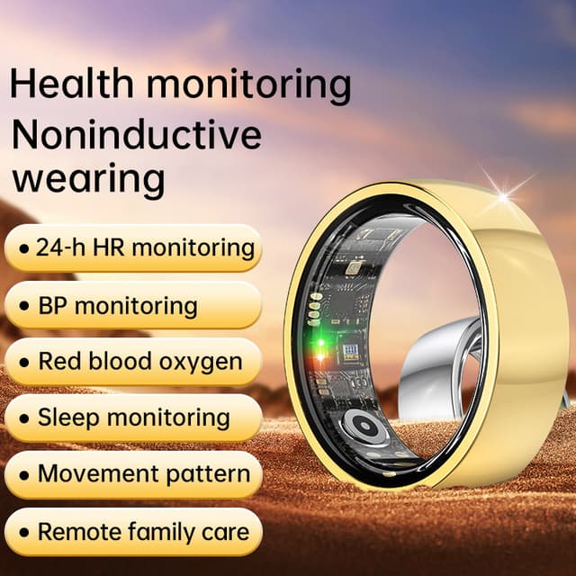 Smart Ring R1000 – Søvnmonitor, Bluetooth 5.0, Blood Oxygen Monitor Guld 7