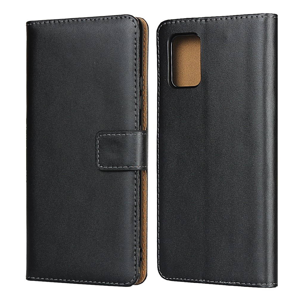 Samsung Galaxy A51 5G Echtleder Tasche Flip Cover mit Kartenfächer - Schwarz