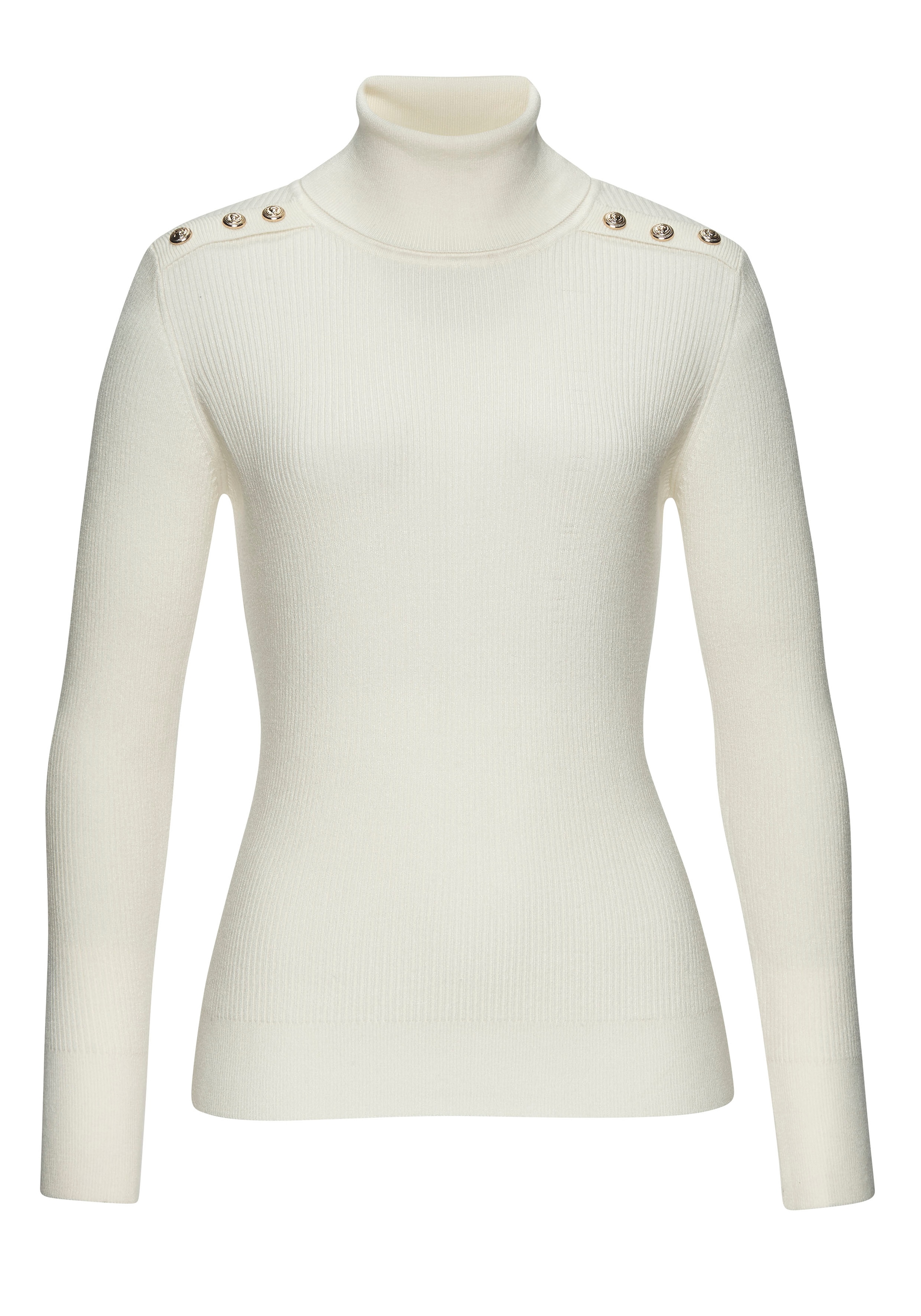 LASCANA Rollkragenpullover , mit Zierknöpfen auf den Schultern, Strickshirt, figurbetont, modisch