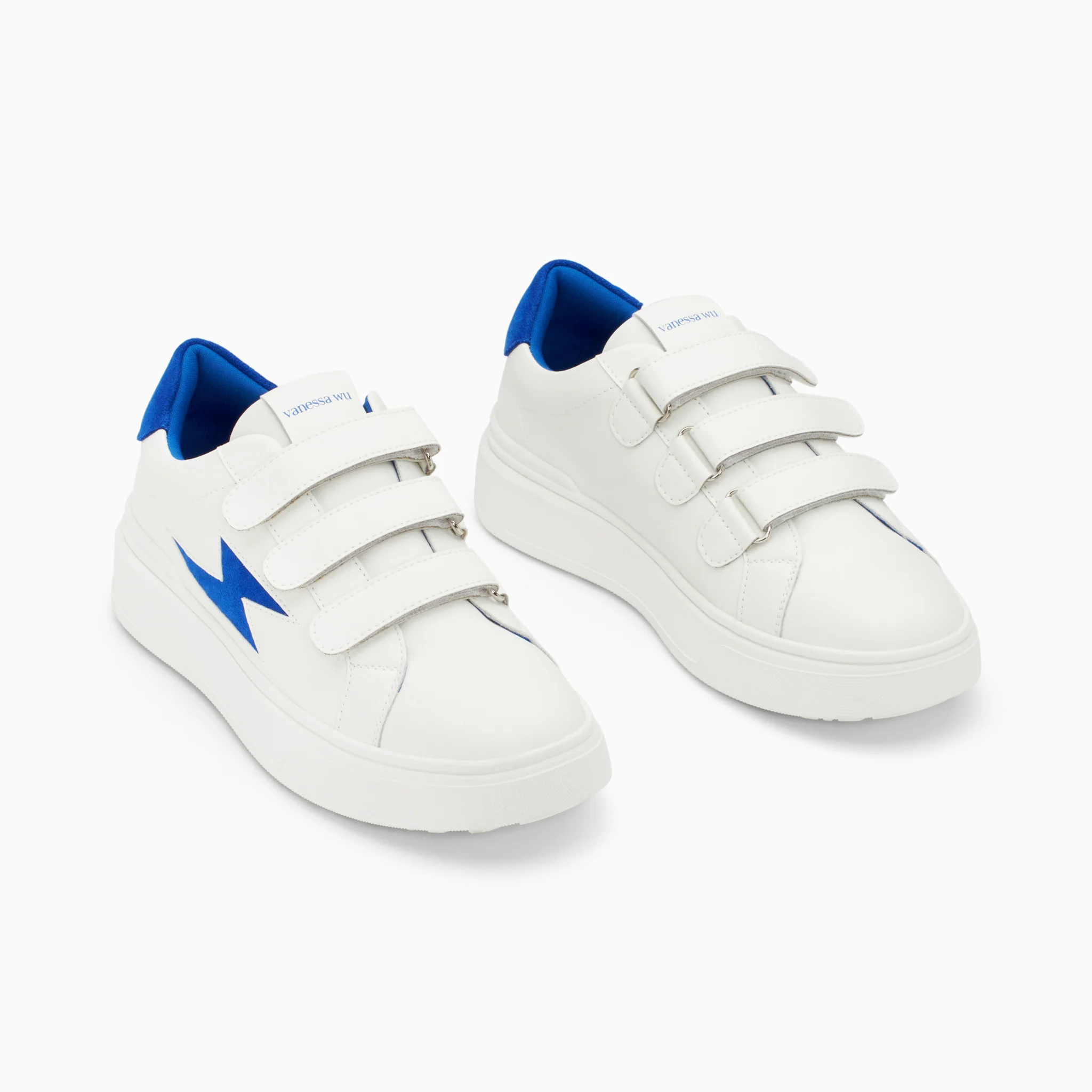 Sneakers-Baskets éclair Fanny blanc et bleu à scratchs