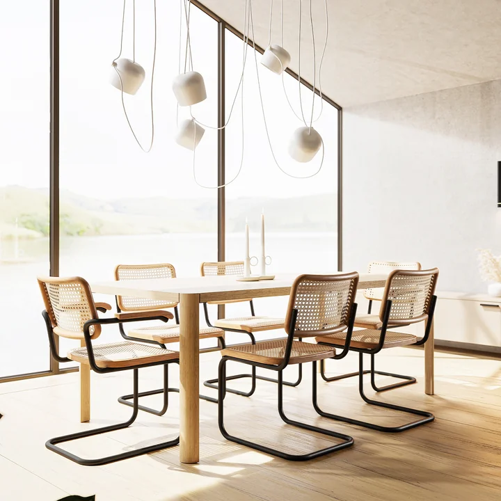 Thonet - S 32 N Stuhl, Chrom / Nussbaum geölt / Netzbespannung schwarz (Pure Materials)