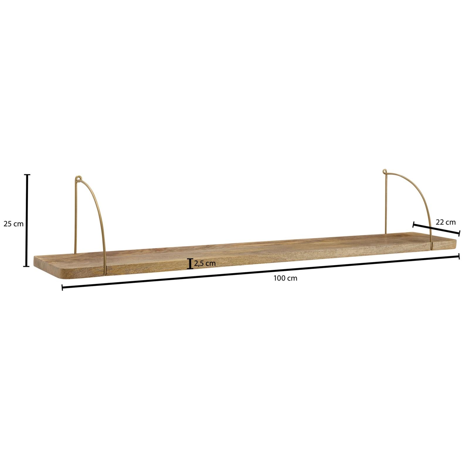 Wandregal - Mangoholz - hellbraun - 100 cm