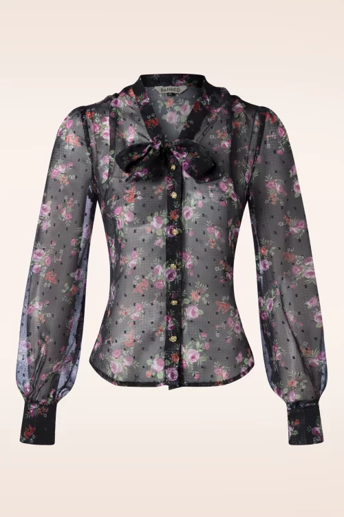 Banned Retro Rosa blouse in zwart