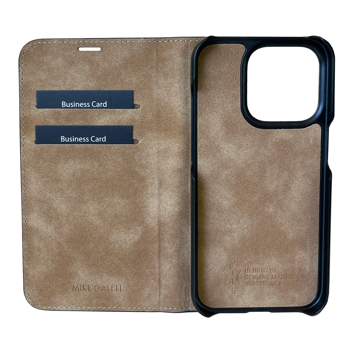 iPhone 16 Pro Echtleder Book Case Tasche Flip Cover Hand Made (MARCIP16PRO-M07) - Blau