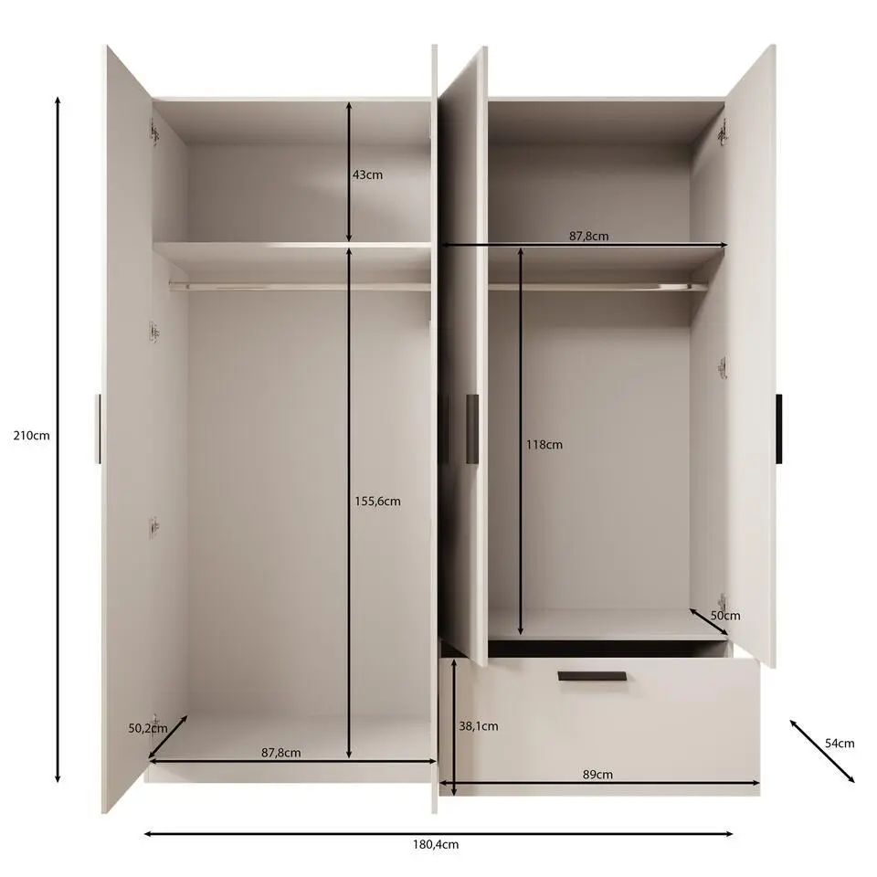Meubella - Kledingkast Lillian - Wit - 180 cm