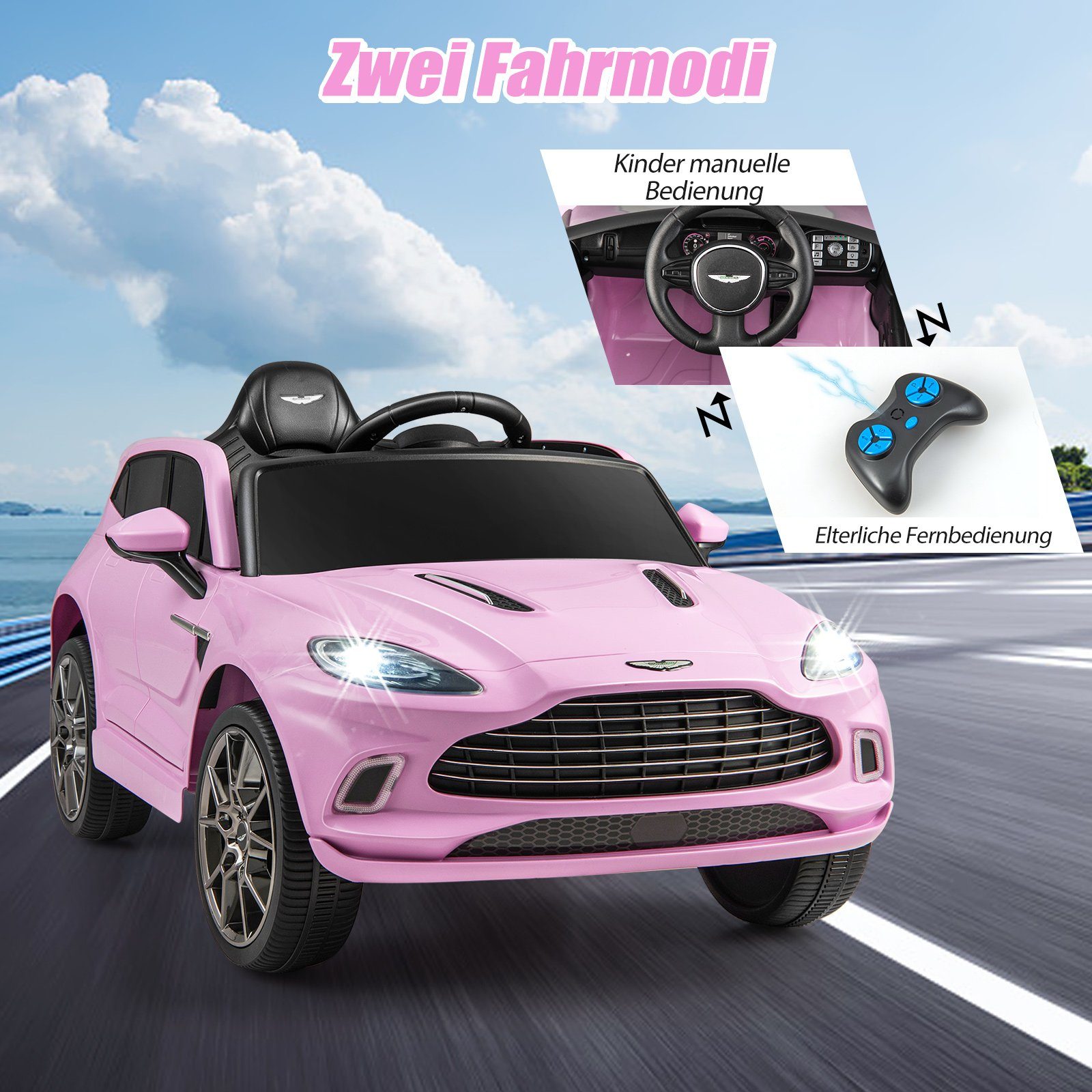 COSTWAY Elektro-Kinderauto 12V Aston Martin, mit verriegelbaren T&uuml;ren & LED