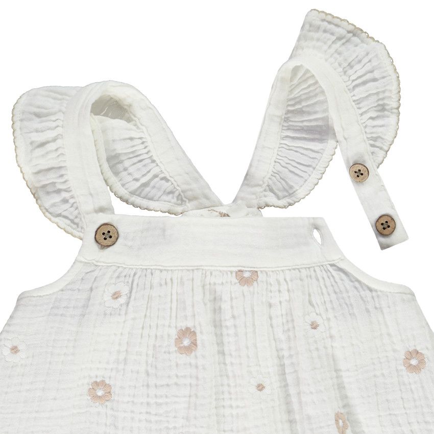 Tunique en gaze de coton avec fleurs brodées pour fille - Ecru