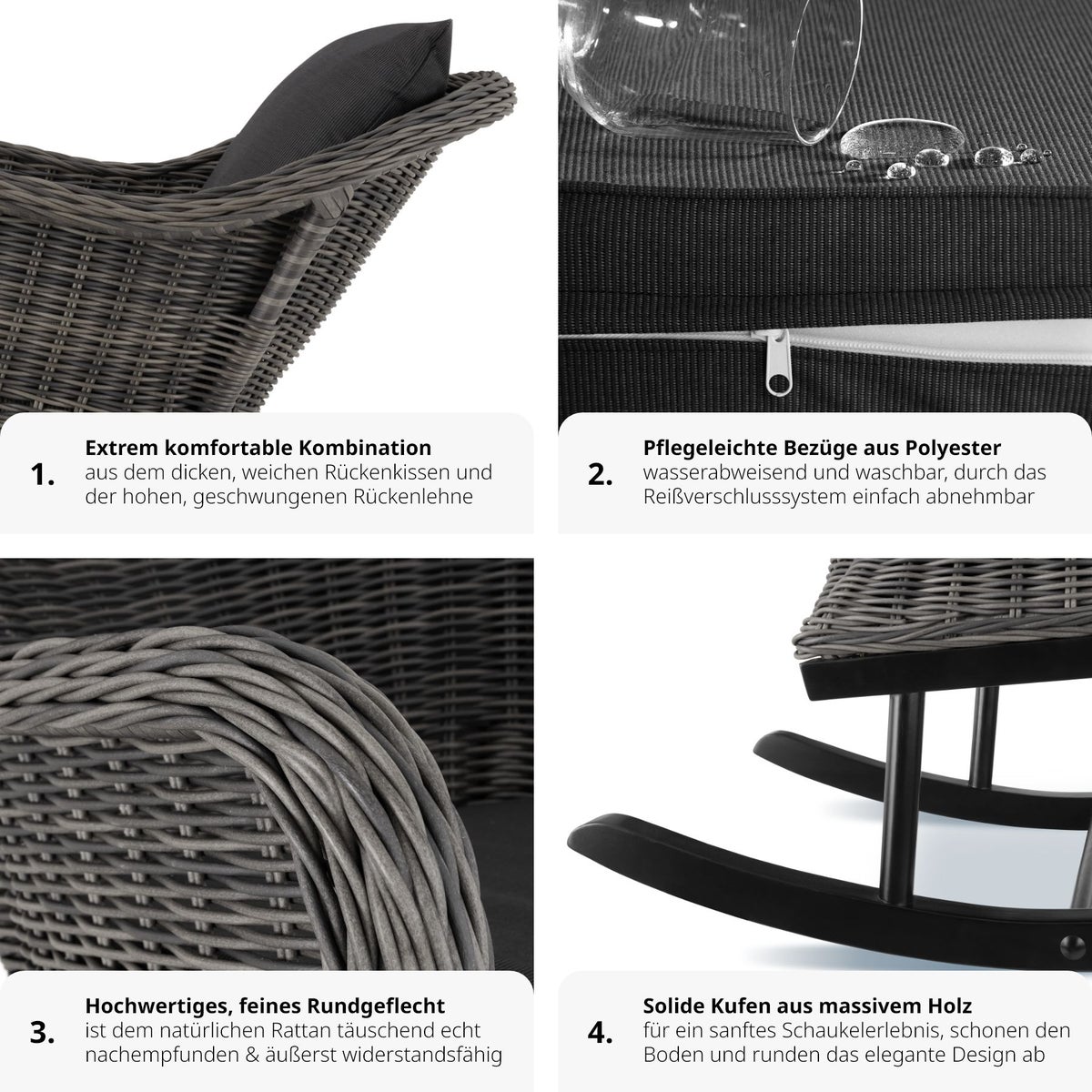 tectake Rovigo rotan schommelstoel, natuurlijk imitatieweefsel met aluminium frame, 57,5 x 85 x 73 cm