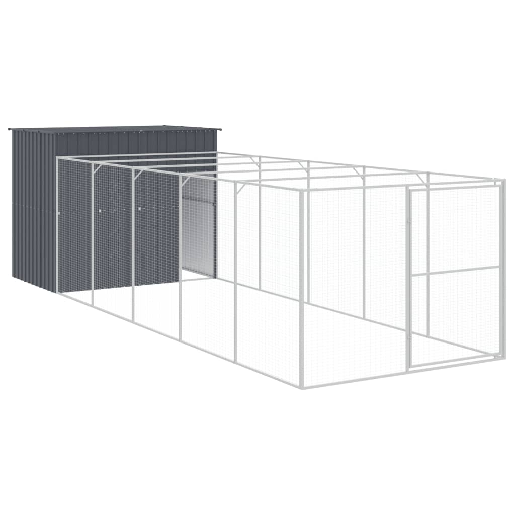 Canil vidaXL com área de exercício, aço galvanizado, cinza, 214x1069x181 cm