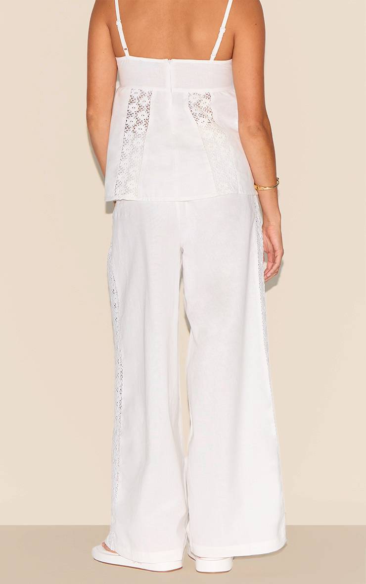 Pantalon Large Petite Aspect Lin Avec Détails Crochet Sur Les Côtés