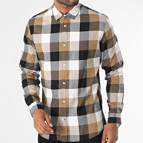 Chemise Manches Longues Buffalo Twill Beige Marron