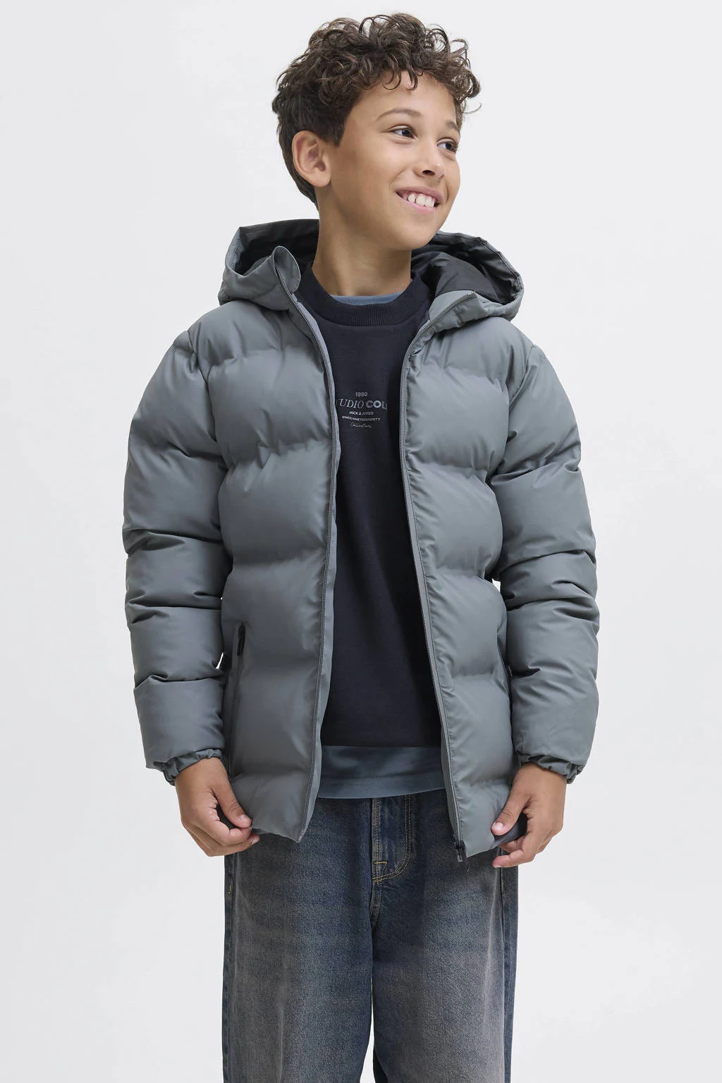 JACK & JONES JUNIOR gewatteerde jas grijs