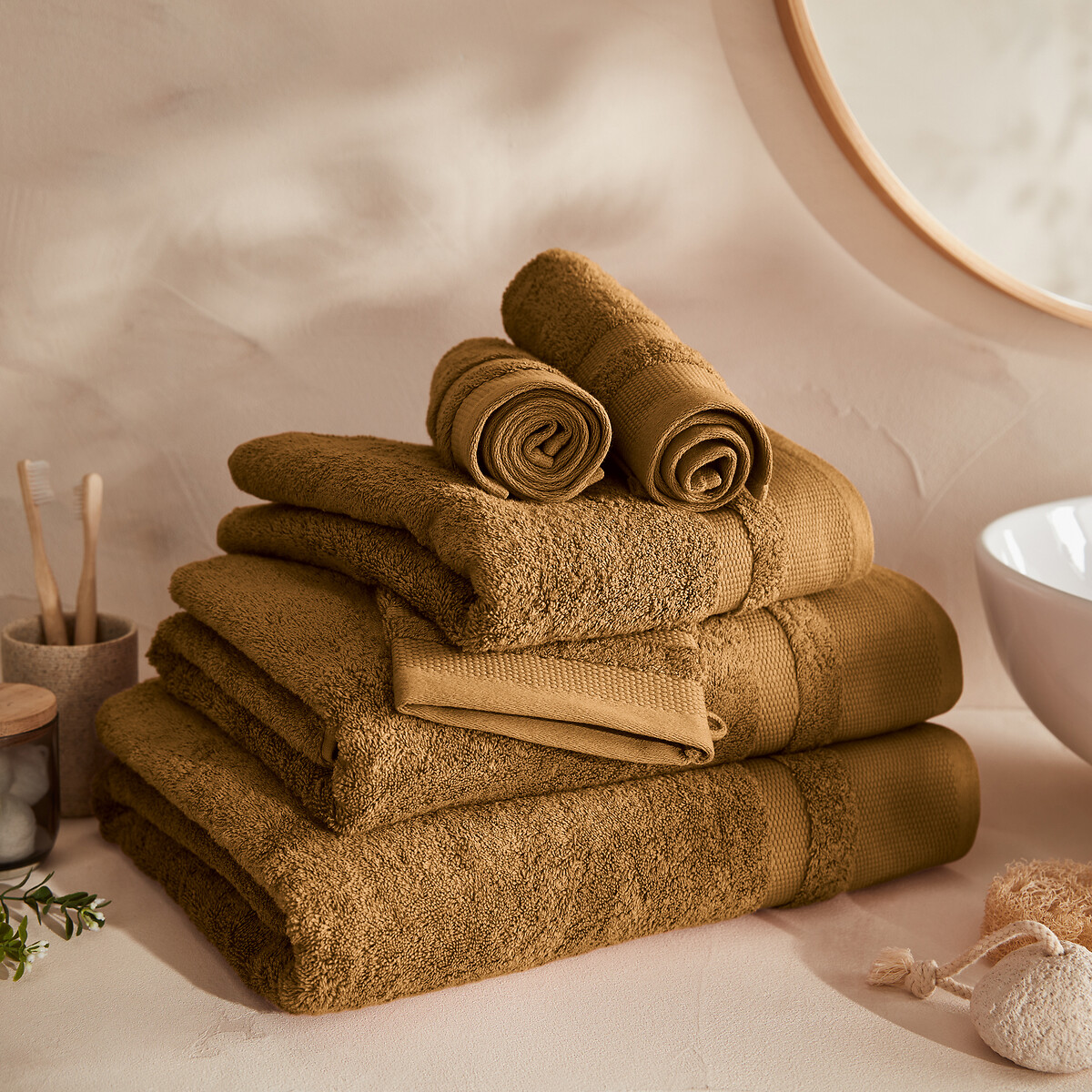LA REDOUTE INTERIEURS<br>Conjunto de 4 panos de rosto em algodão penteado 600g/m2, Kheops