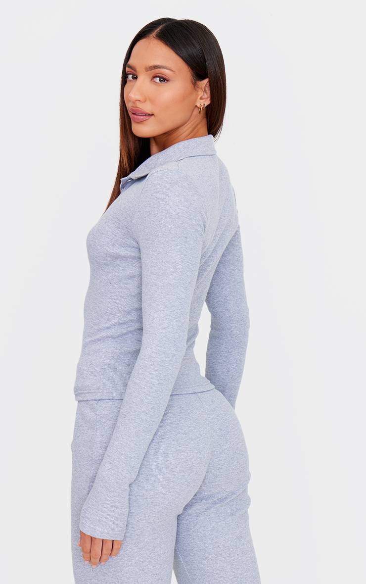 Gris Chiné Haut Côtelé À Col Et Manches Longues Pour Grande Taille