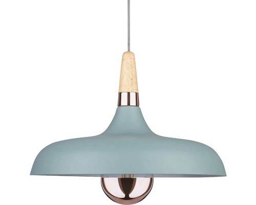 Hanglamp, 1-lichts, Ø 34,2 cm, hout/koper/zachtgroen