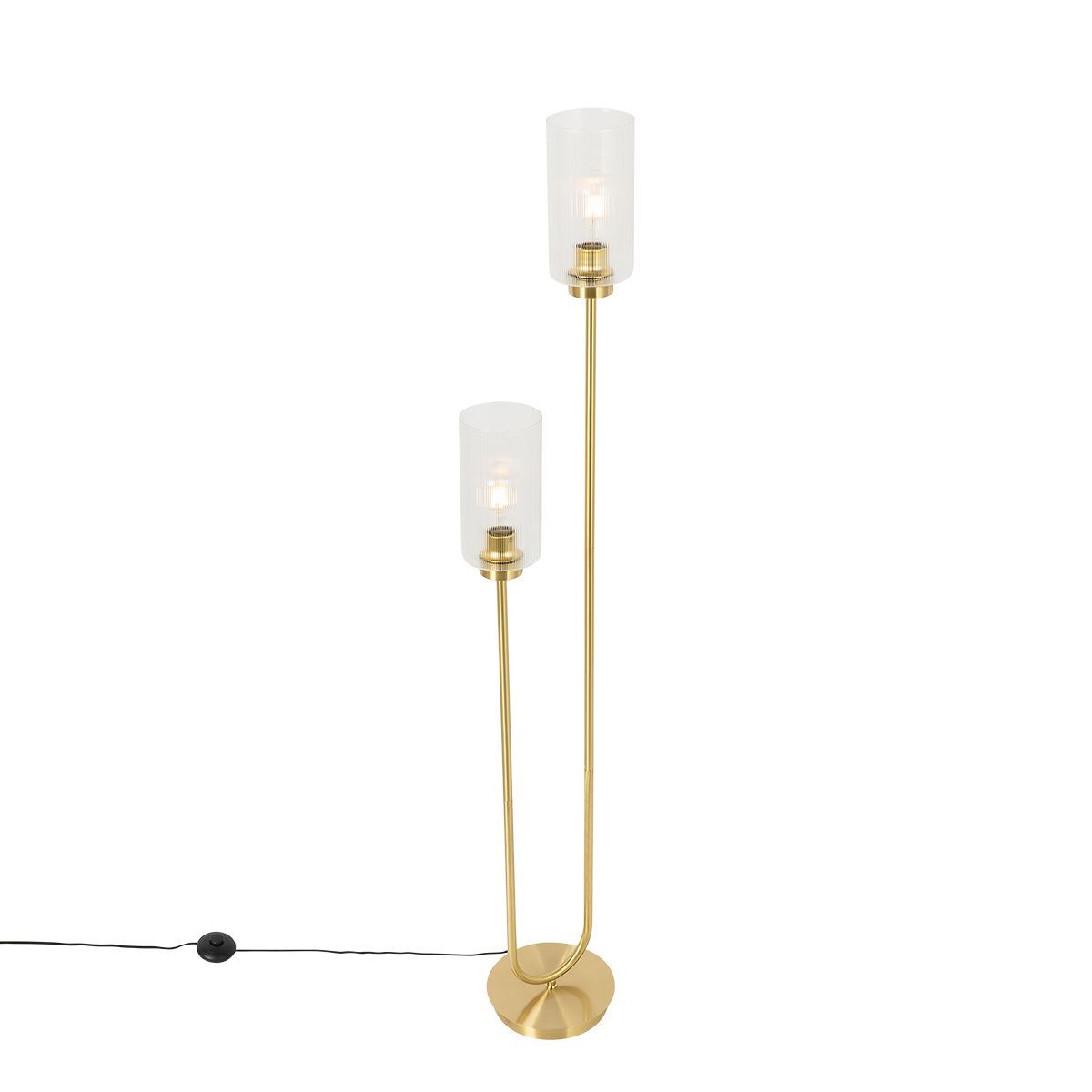 Art Deco vloerlamp goud met glas 2-lichts - Laura