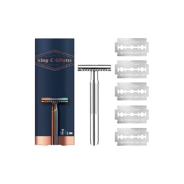 King C Gillette Double Edge Safety Razor   5 Lâminas