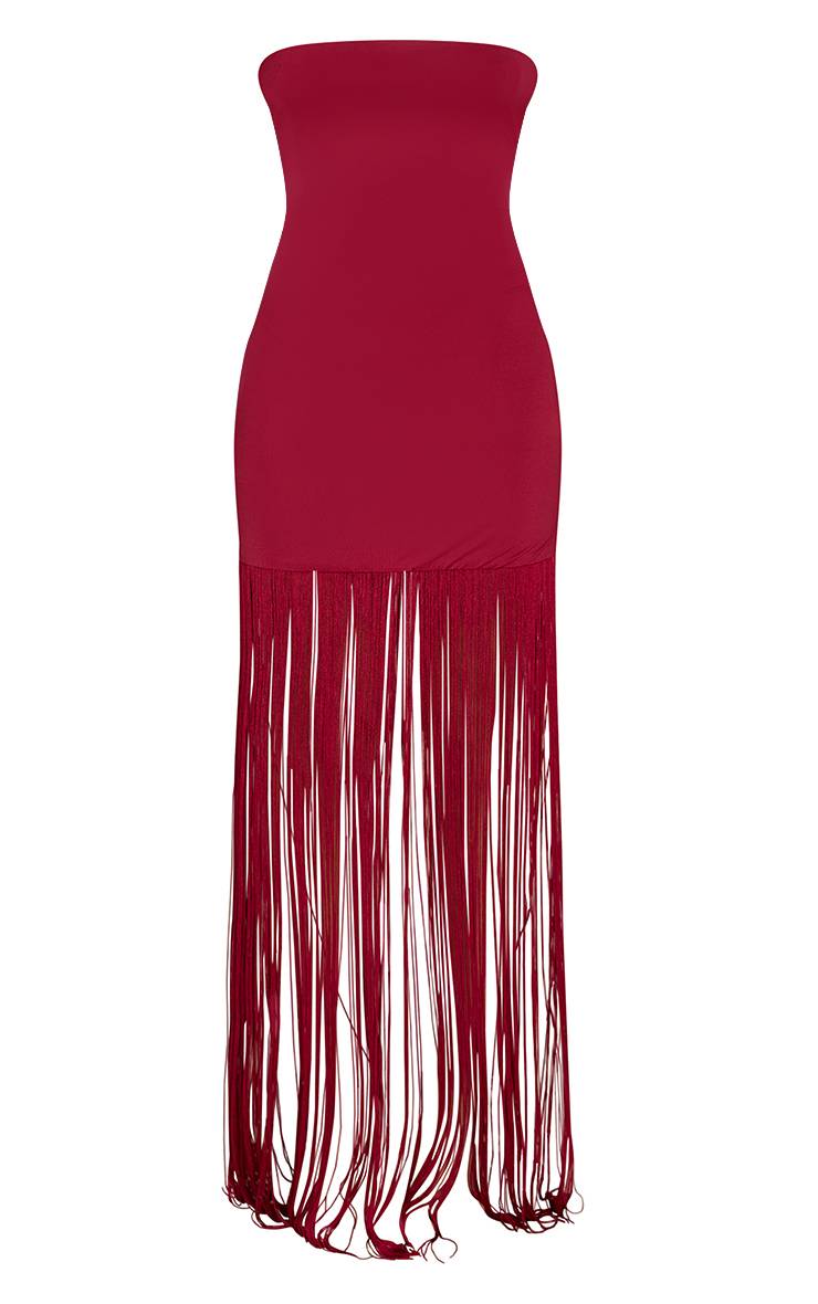 Rouge Profond Robe Maxi Bandeau À Franges Toucher Doux