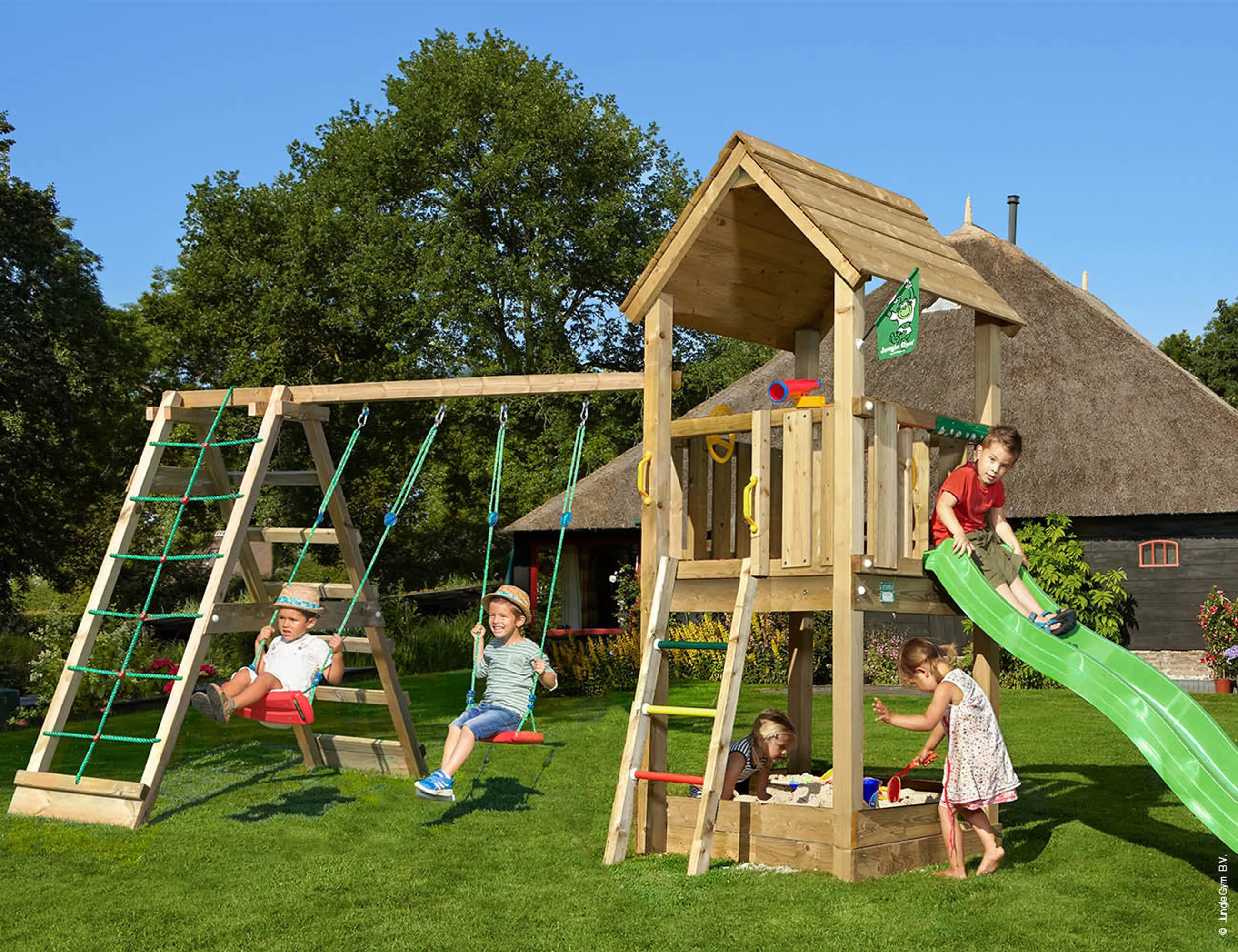 Jungle Gym Club Legetårn m. rutchebane, klatrestativ og gynger