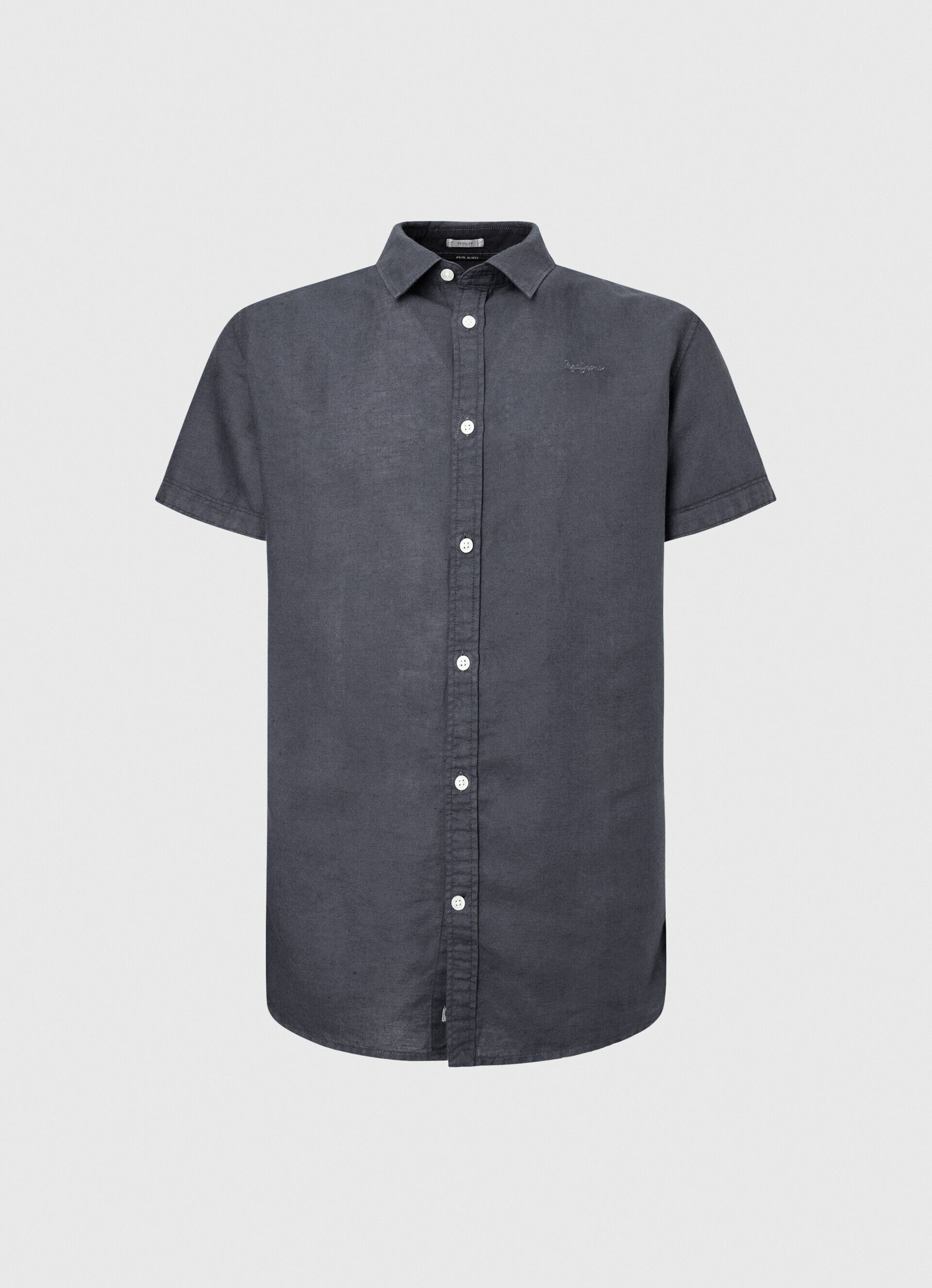 Camisa Parker com linho, manga curta - Azul Jarman