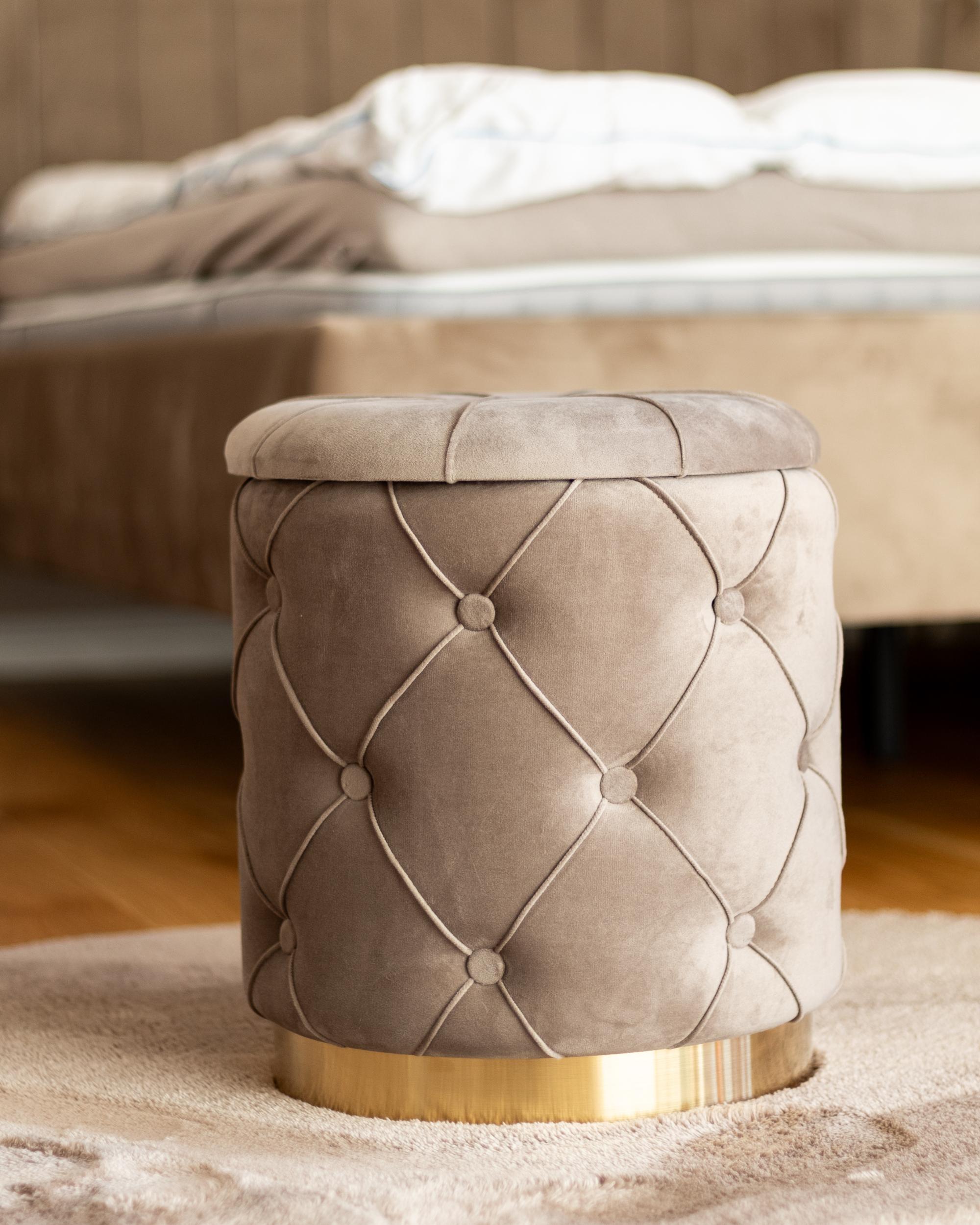 Set van 2 opbergpoefs PUEBLO Fluweel Taupe