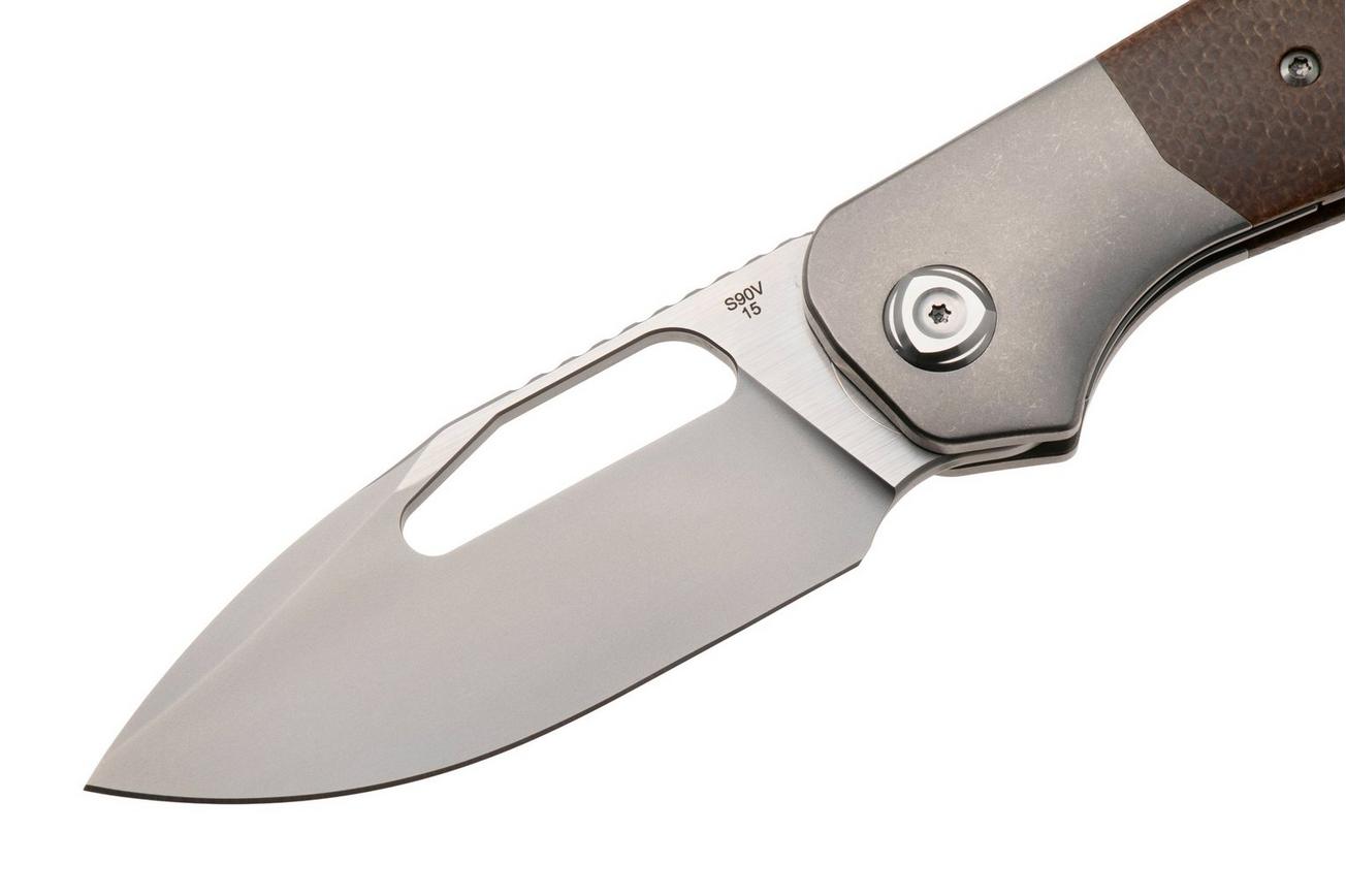 Liong Mah Field Duty 3.5 Bead Blasted S90V, Burlap Micarta Titanium, zakmes