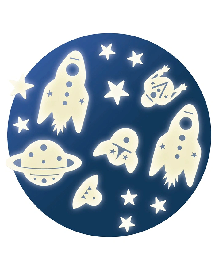 Leuchtende Wandsticker SPACE MISSION 62-teilig in weiß