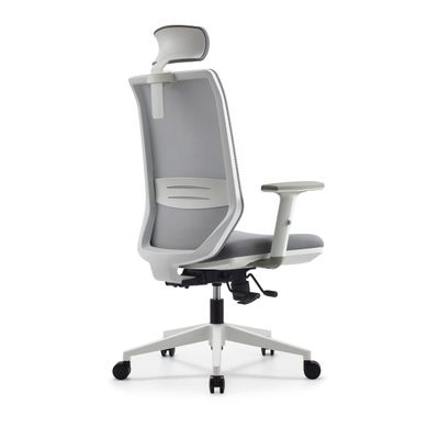 Fauteuil de bureau TECSY - accoudoirs réglables - Appui-tête réglable - base blanche - gris