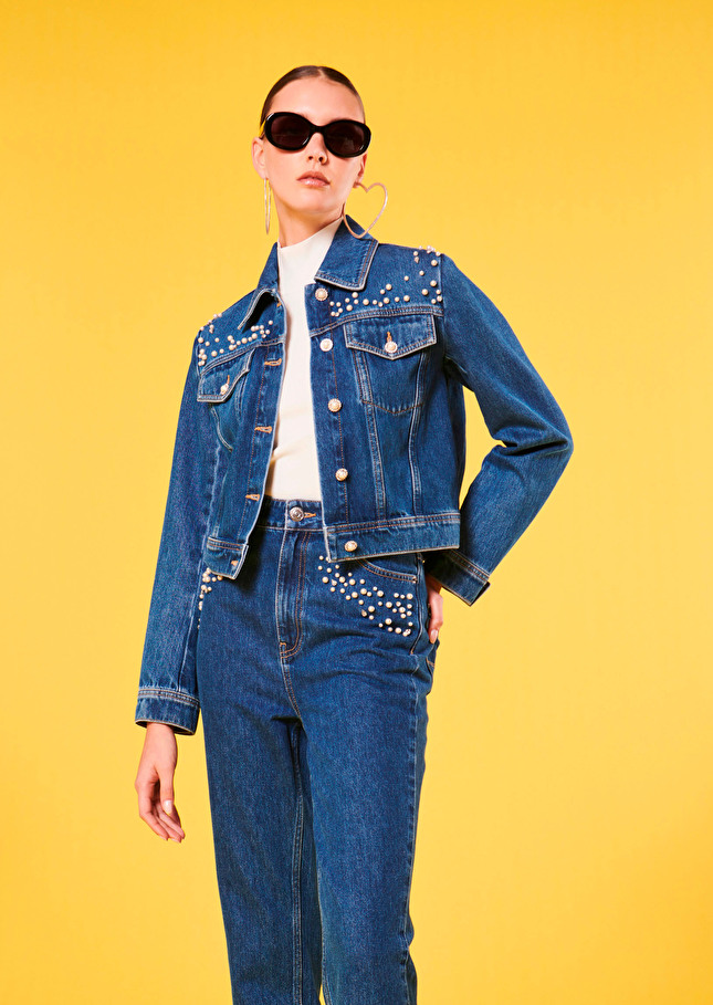 Veste Vickybleue en denim brodée