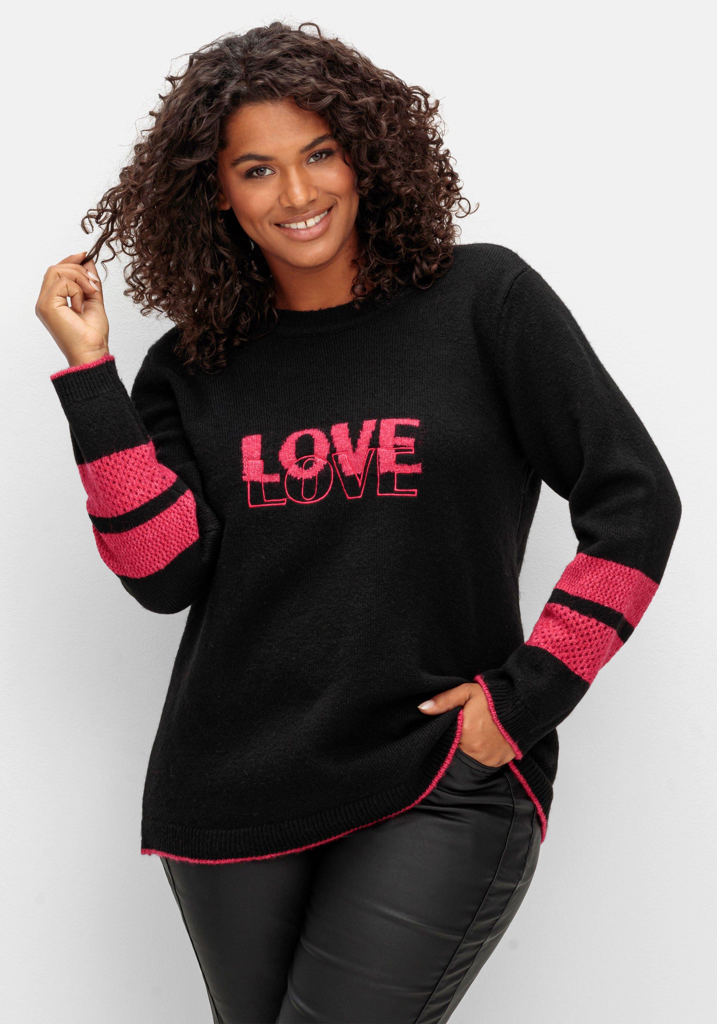 Pullover mit Intarsienstrickmuster und Stickerei