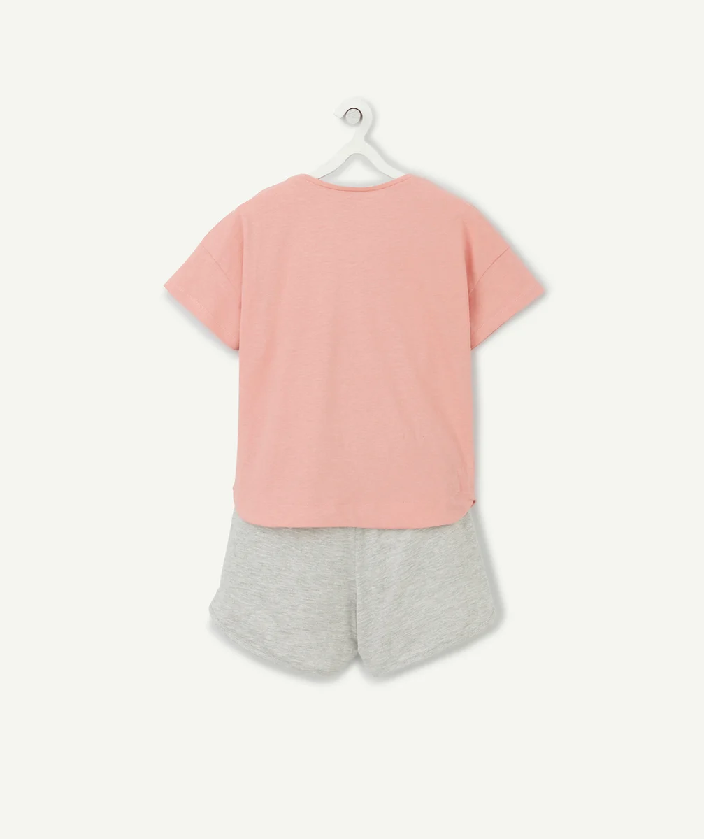 PYJAMA FILLE EN COTON BIO ROSE ET GRIS FAMILY PORTRAIT