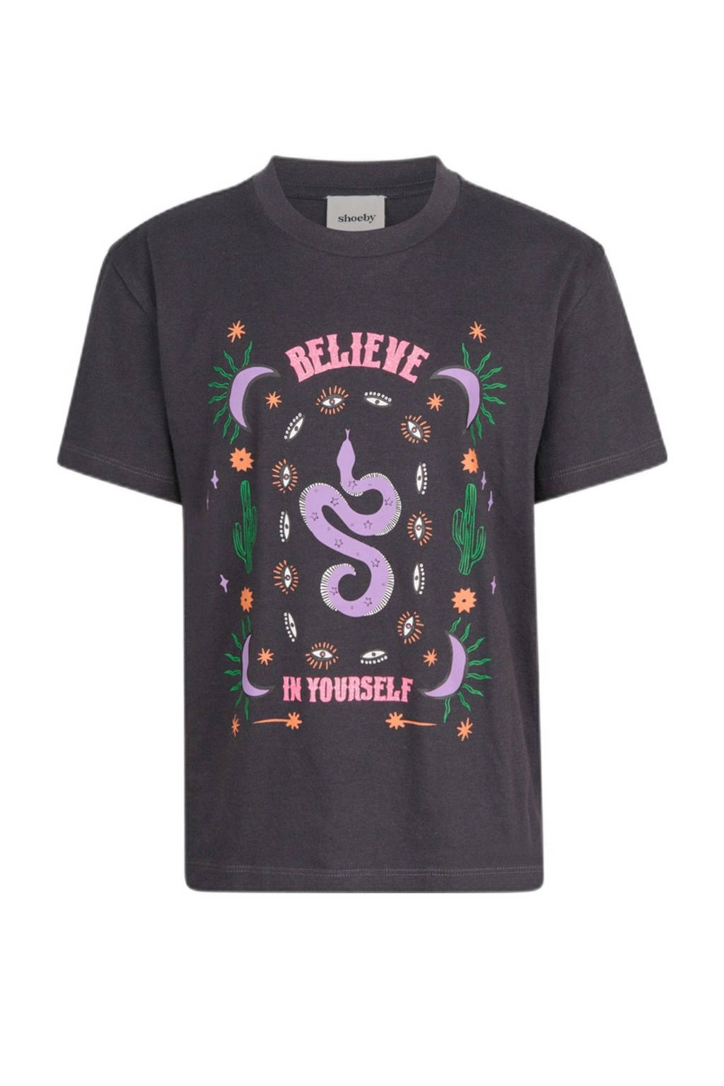 Shoeby T-shirt met printopdruk donkergrijs/multicolor