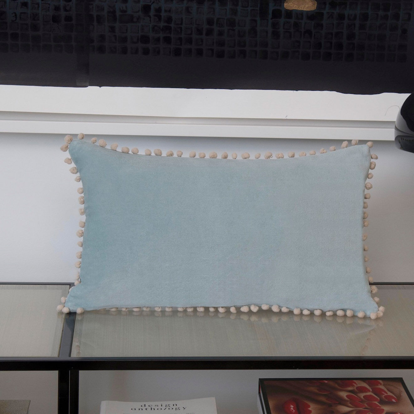Febronie Housse de coussin en velours Avoriaz vert céladon - 50x30 cm