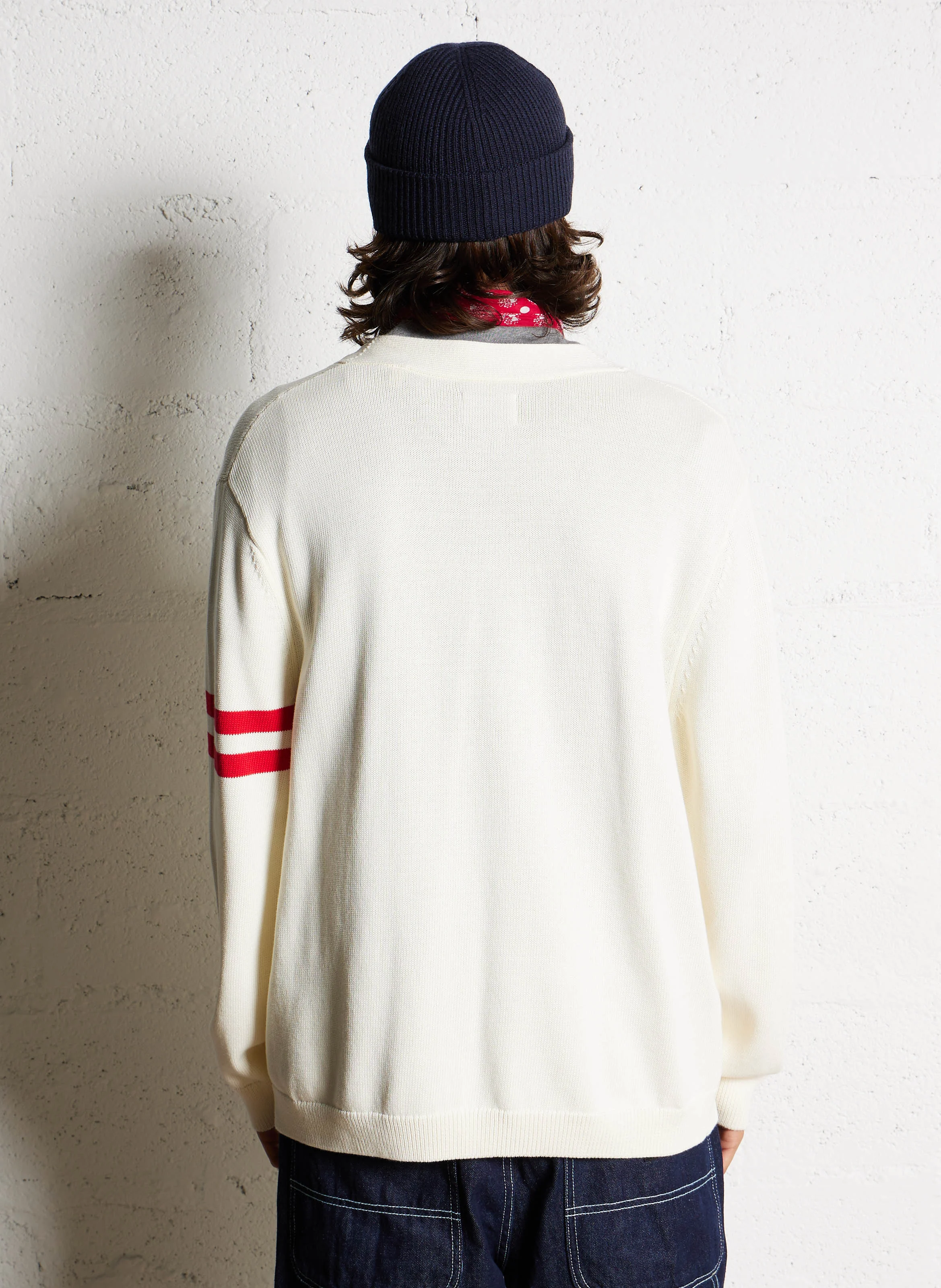 Cardigan col V brodé en coton | Blanc