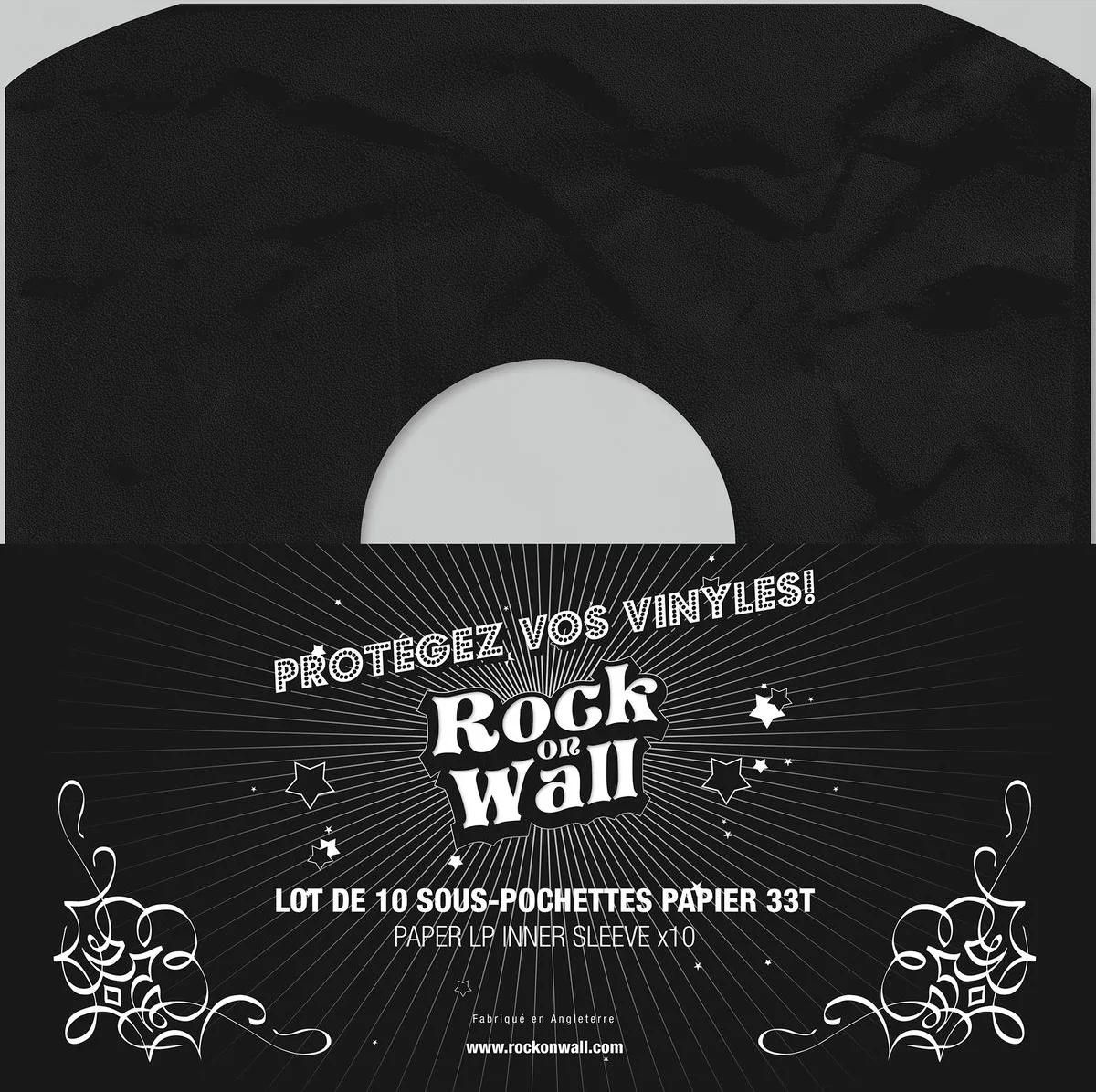 Rock on Wall Sous-pochette papier noir 33T (lot de 10) Pochettes vinyles
