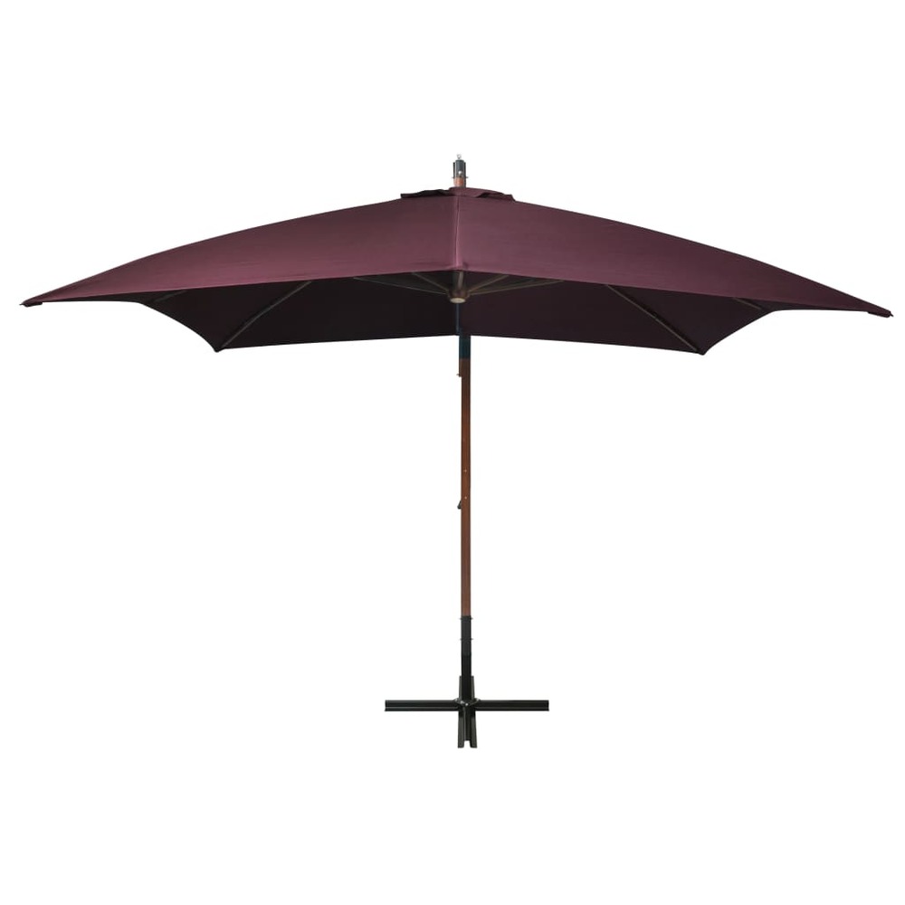 Parasol suspendu avec mât rouge 3 x 3 m bois de sapin bordeaux