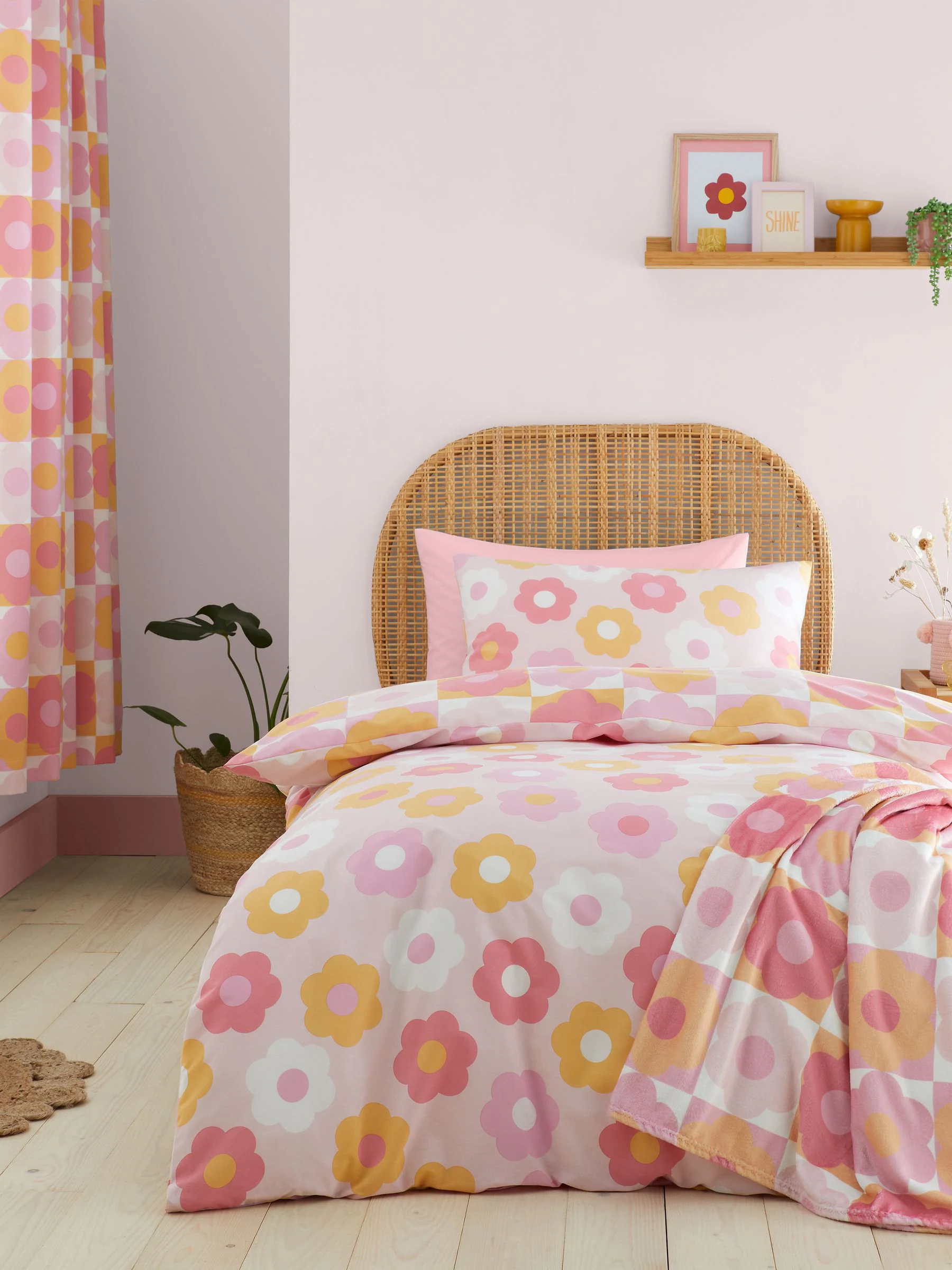Catherine Lansfield Retro Daisy omkeerbare dekbedovertrekset