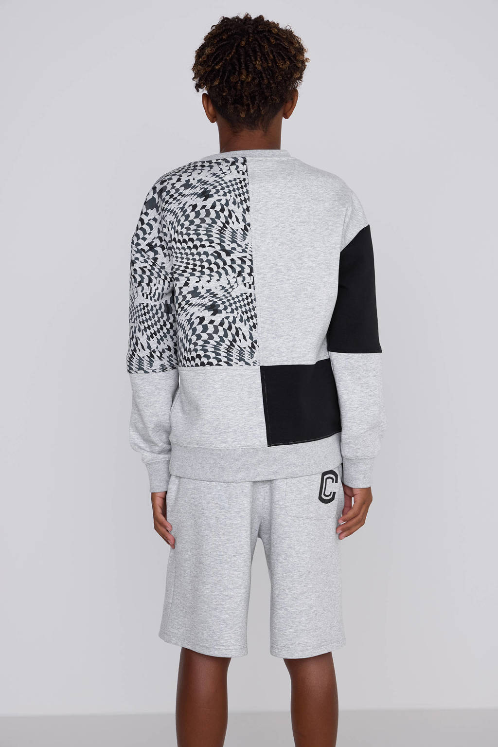 Coolcat sweater Nathan met allover print grijs melange