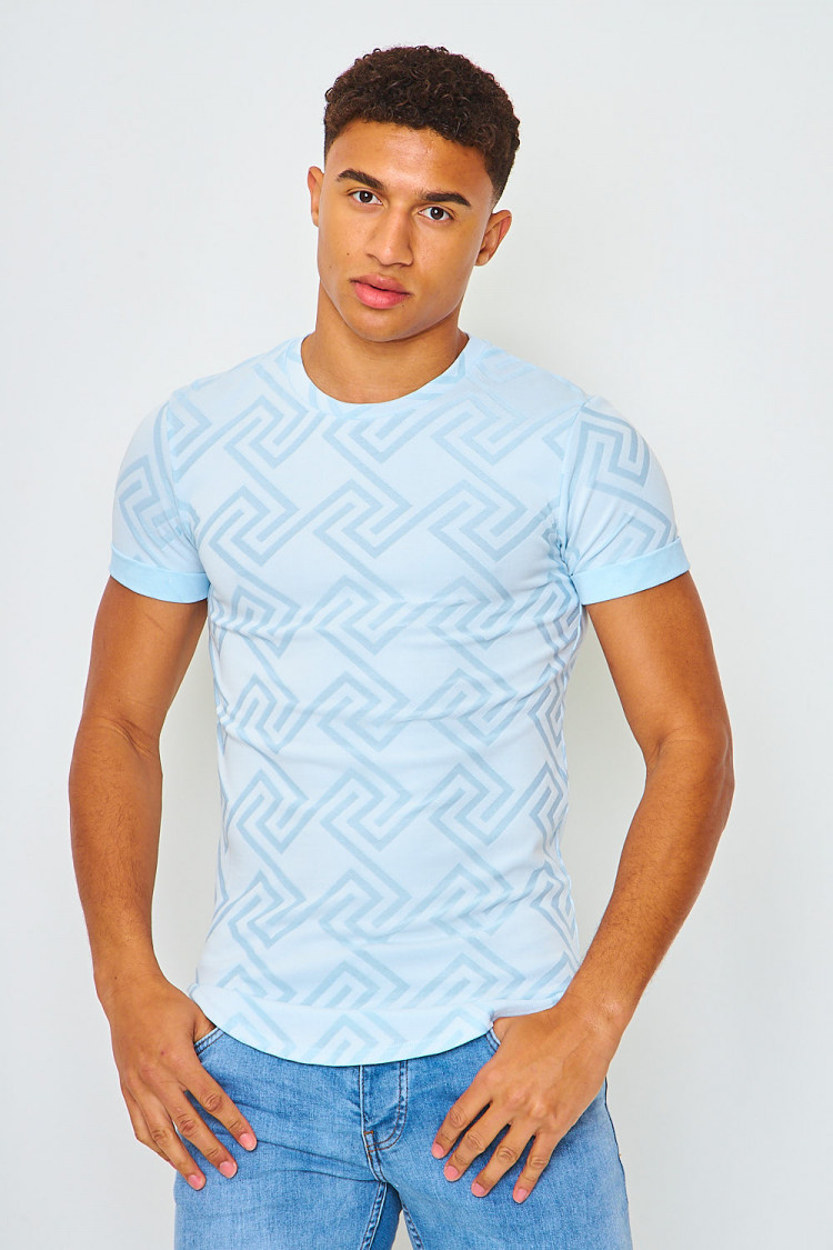 T-shirt bleu ciel motif grec