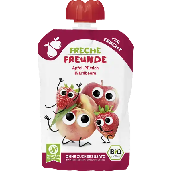 Bio Quetschie Apfel, Pfirsich & Erdbeere
