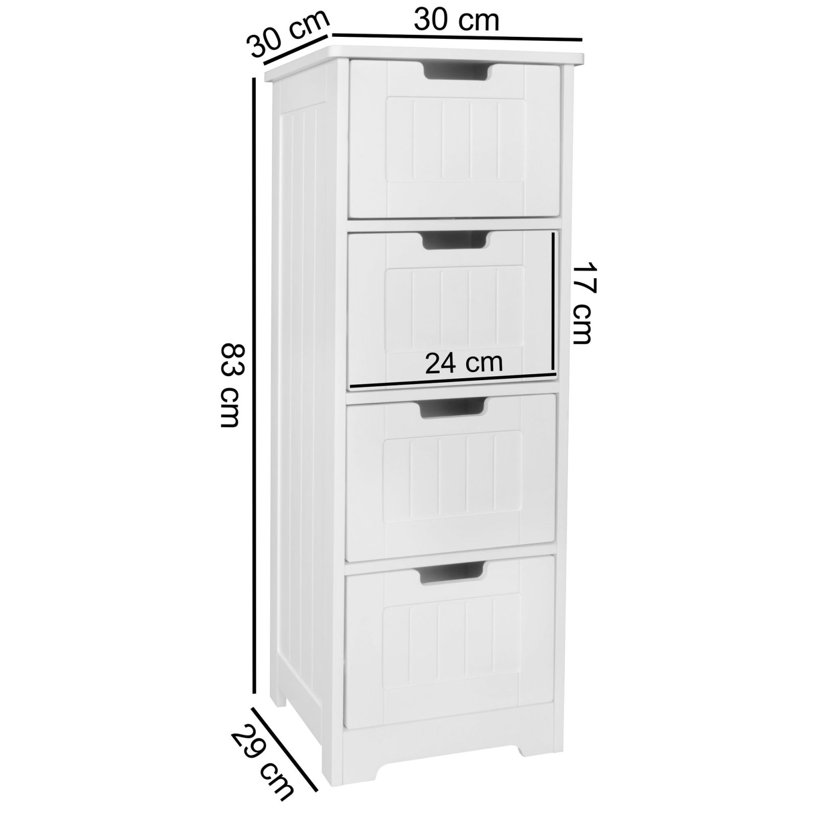 Badschrank - weiß - 4 Schubladen - 30x83 cm
