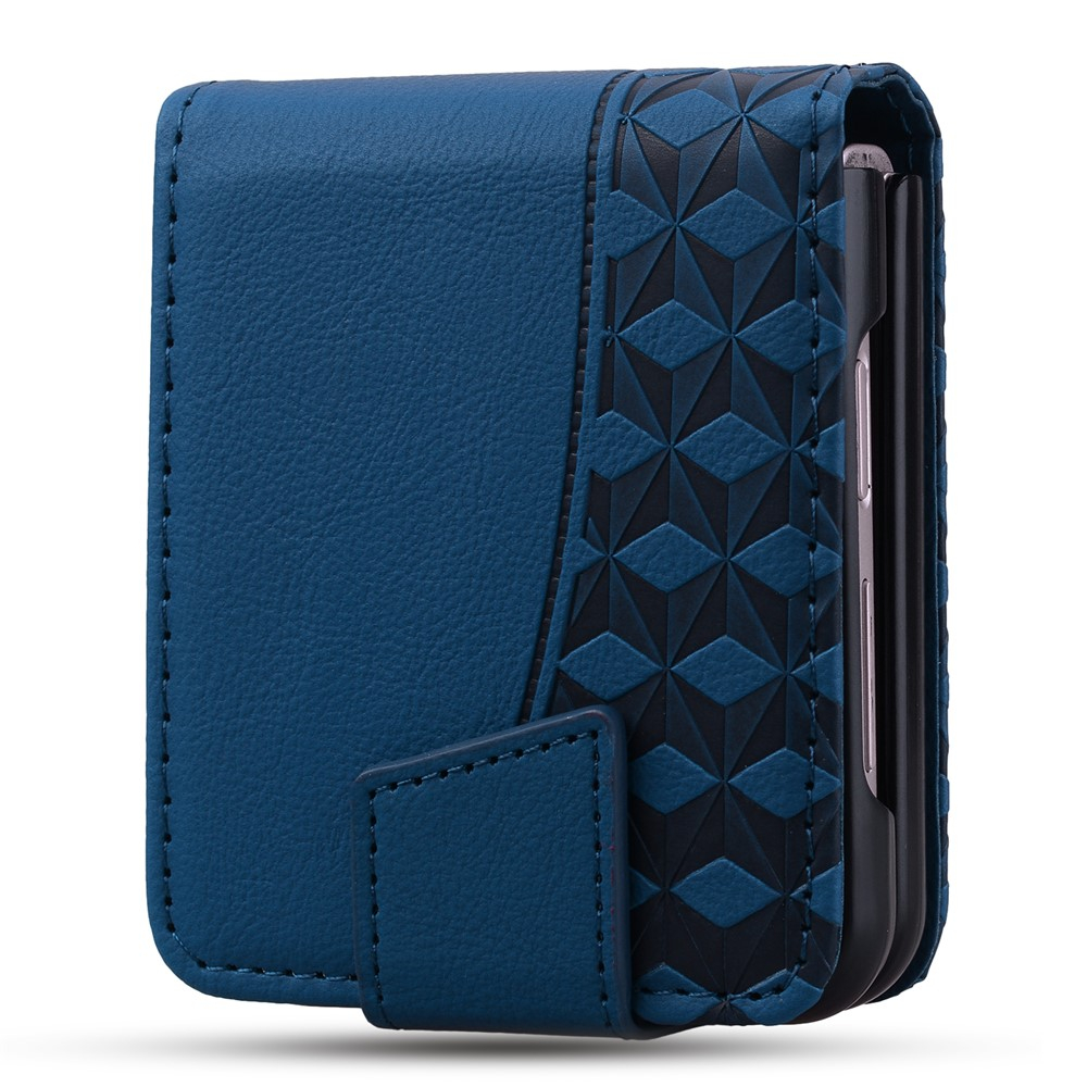 Samsung Galaxy Z Flip7 Leder Tasche Flip Cover Rhombus Imprint - Dunkelblau