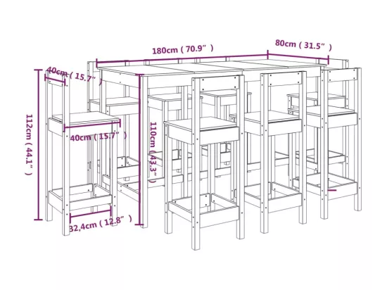 Ensemble de bar 9 pcs Bois de pin massif