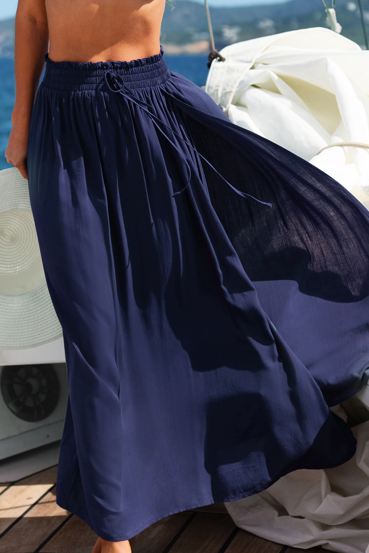 Jupe maxi avec taille à smocks bleue