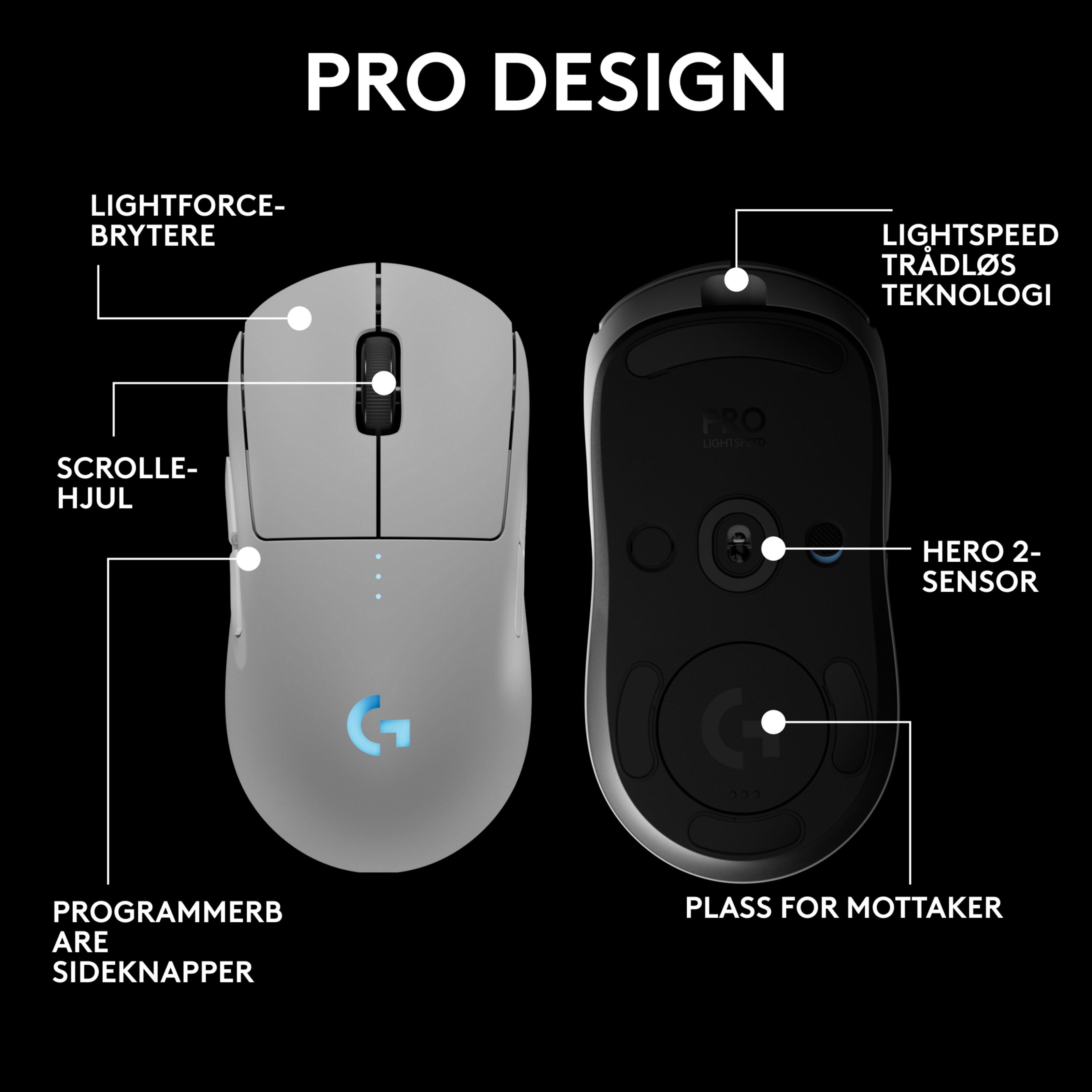 Logitech G Pro 2 Trådløs gamingmus for proffer Hvit