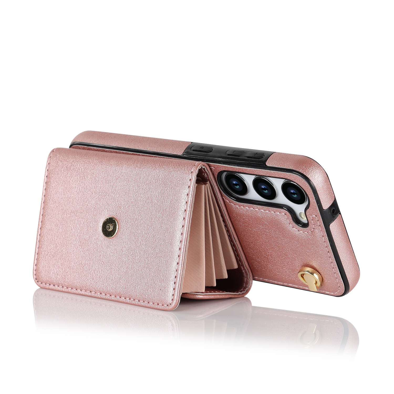 Samsung Galaxy S23 5G Necklace Leder Schutz Hülle mit Kartenfach   Handykette (140cm) - Roségold