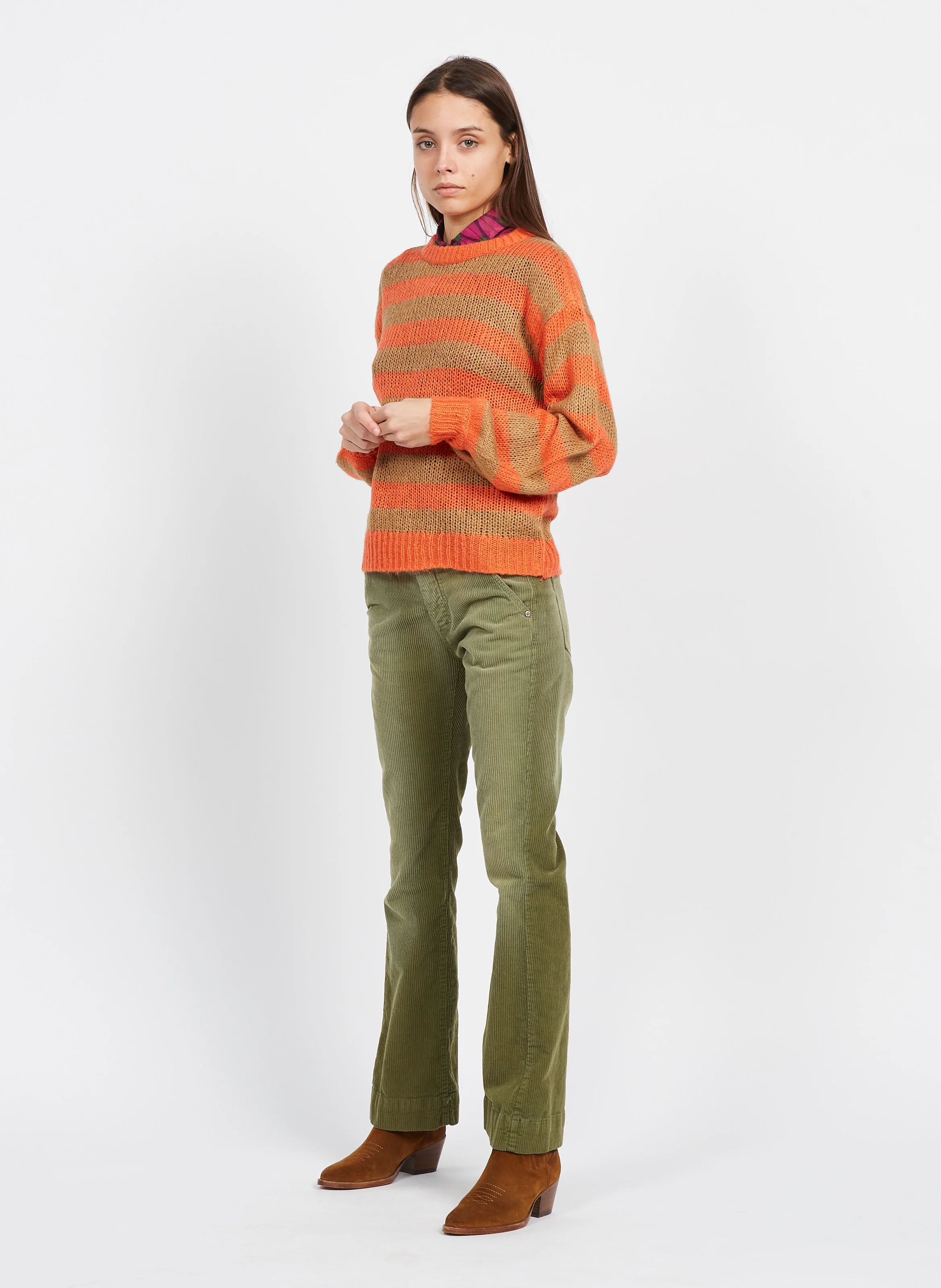 Pull droit rayé | Orange